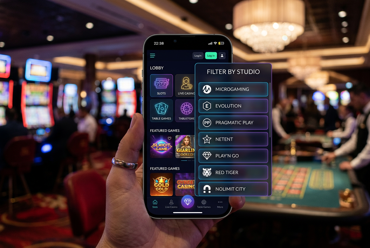 Advanced game studio filtering menu in a mobile casino app
