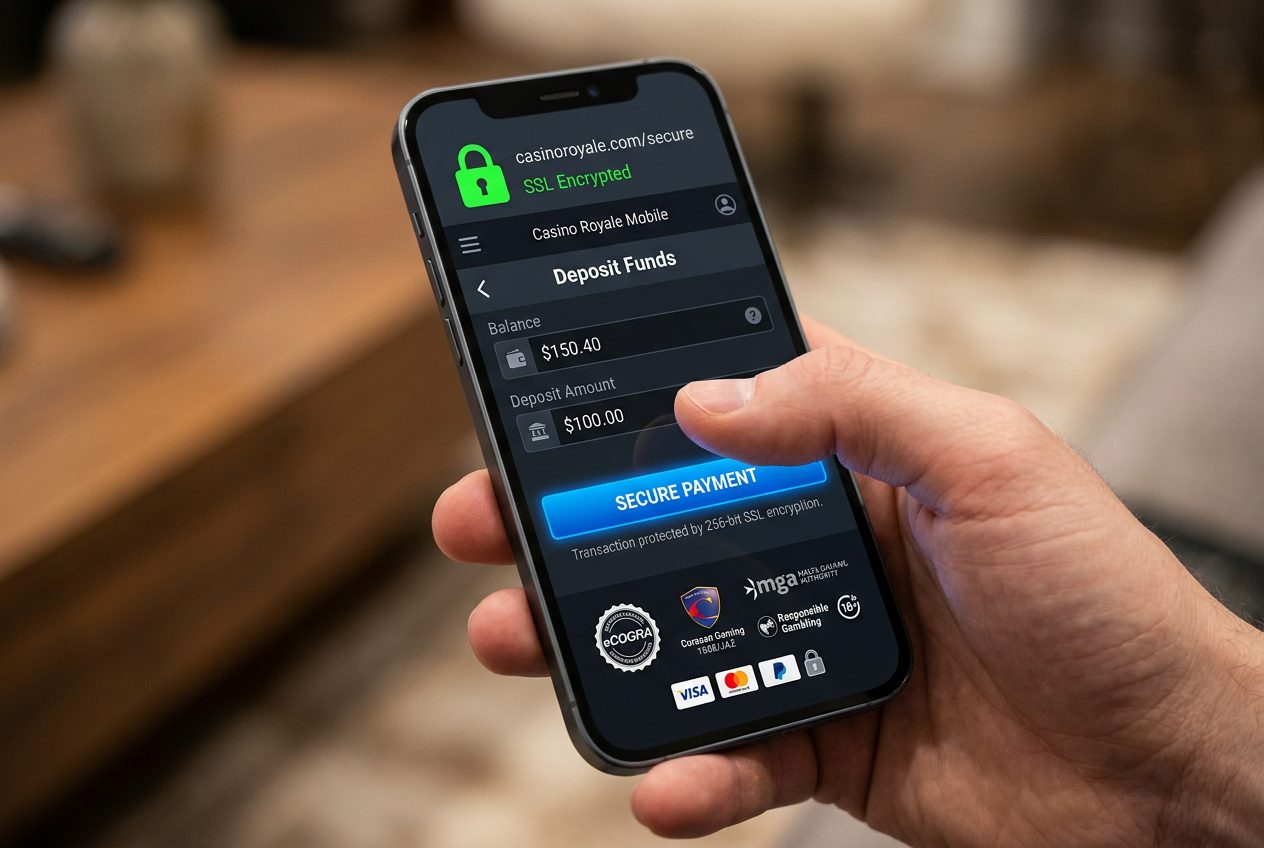Secure mobile payment and licensing verification symbols on a smartphone screen.